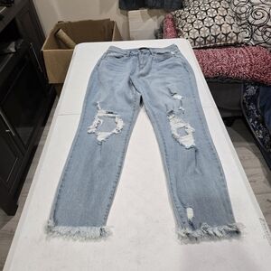 Sincerely Jules Light Wash Distressed Boyfriend Jeans with Frayed Hems
